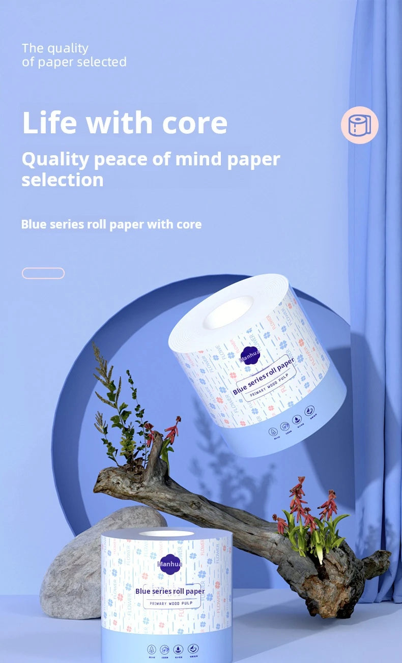 6/12 Rolls Core Paper Tissue 5 Layers Soft Wettable Home Toilet Paper Virgin Wood Pulp Disposable Hand Towel Multi-purpose Paper