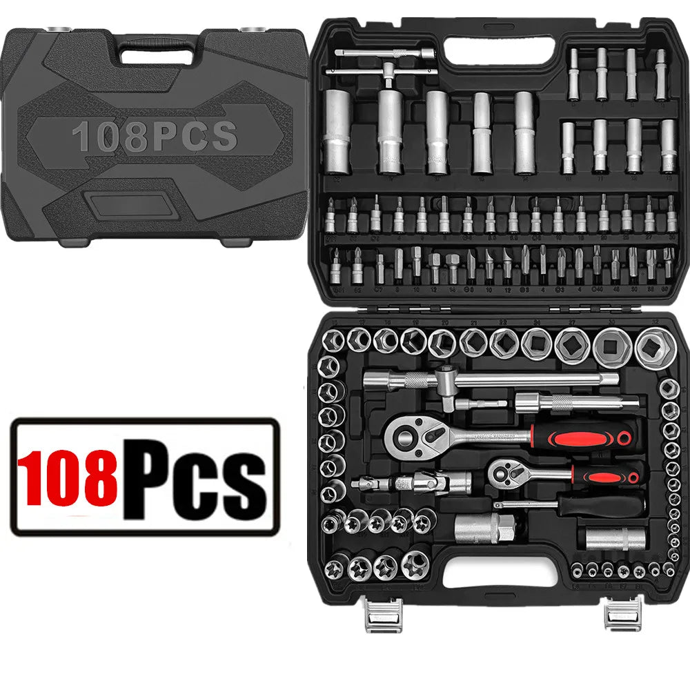 94/172/216X Socket Set 1/4" 1/2" 3/8" Ratchet Screwdriver Ratchet Torque Wrench Metric Extension Bar Auto Repairing Garage Kit