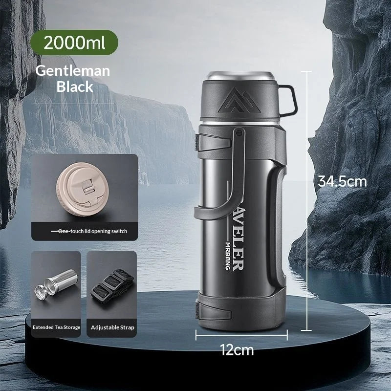 Leak Proof Insulated Travel Bottle 2L Large Capacity 316 Stainless Steel Large Capacity Vacuum Flask with Handle for Outdoor Gym