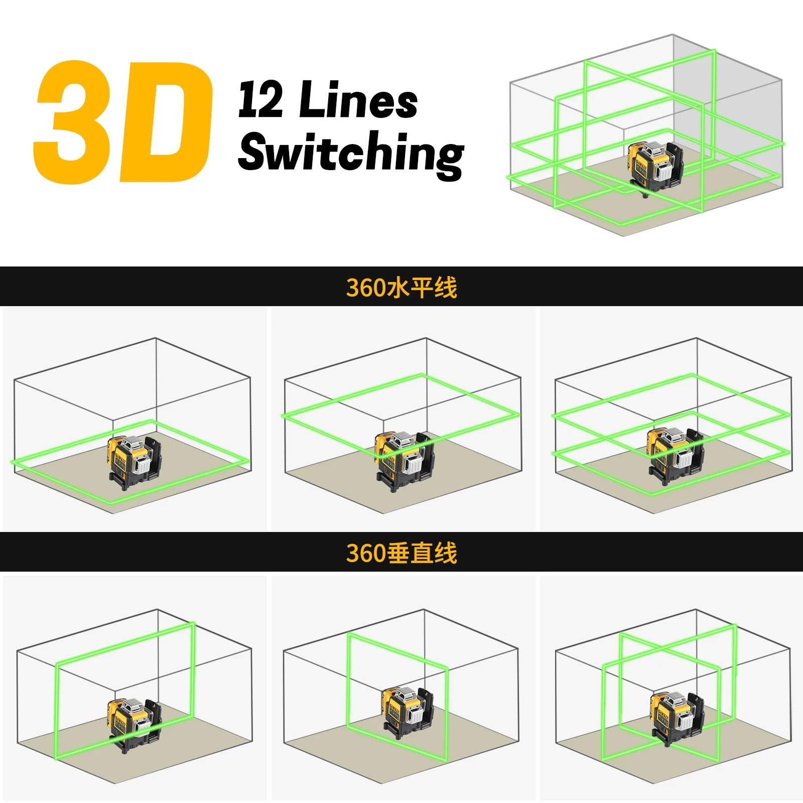 2026 DEWALT DW089LG Lithium Battery Green Laser Level | 12 Lines 3 Sides 360° Horizontal Vertical | Outdoor Leveling Measurin