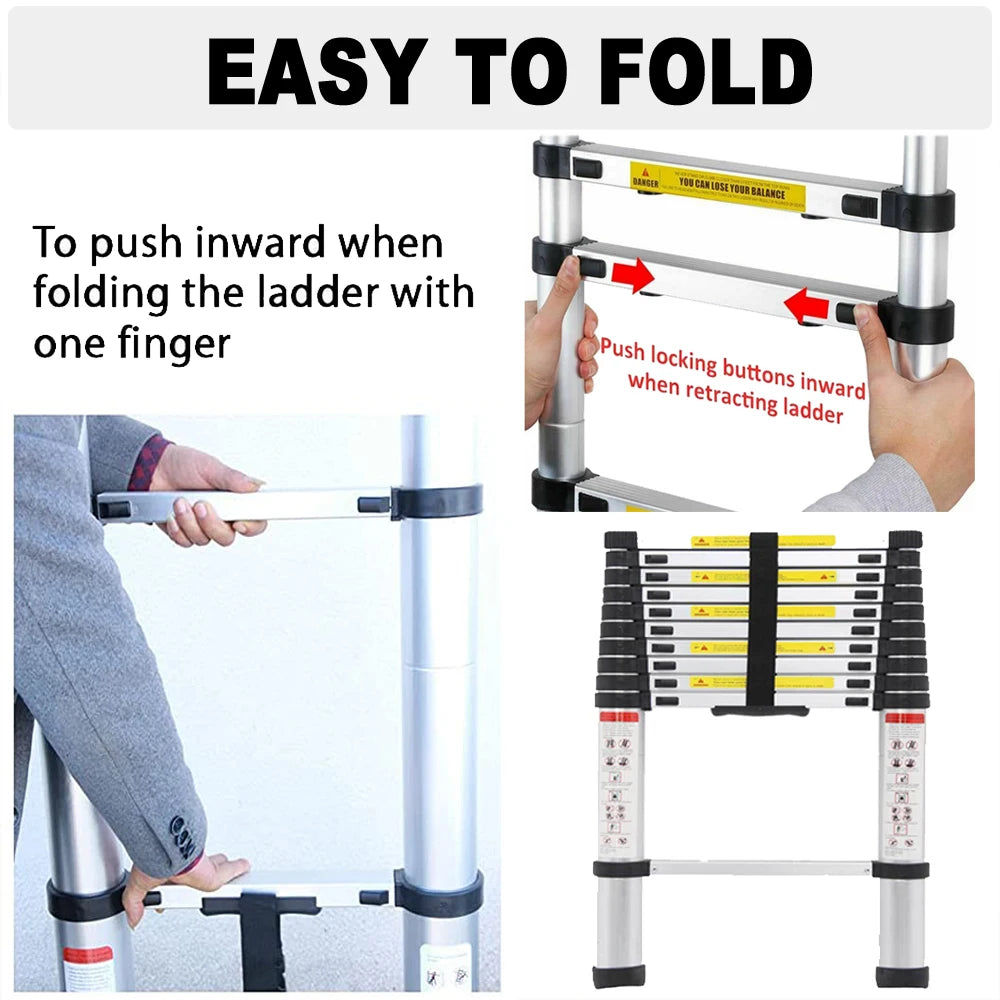 3.8m/ 5m Folding Telescopic Ladder A-Frame, Alloy Aluminum/ Stainless Steel, Non-Slip, Stable, 150KG  LoadCapacity, EN131
