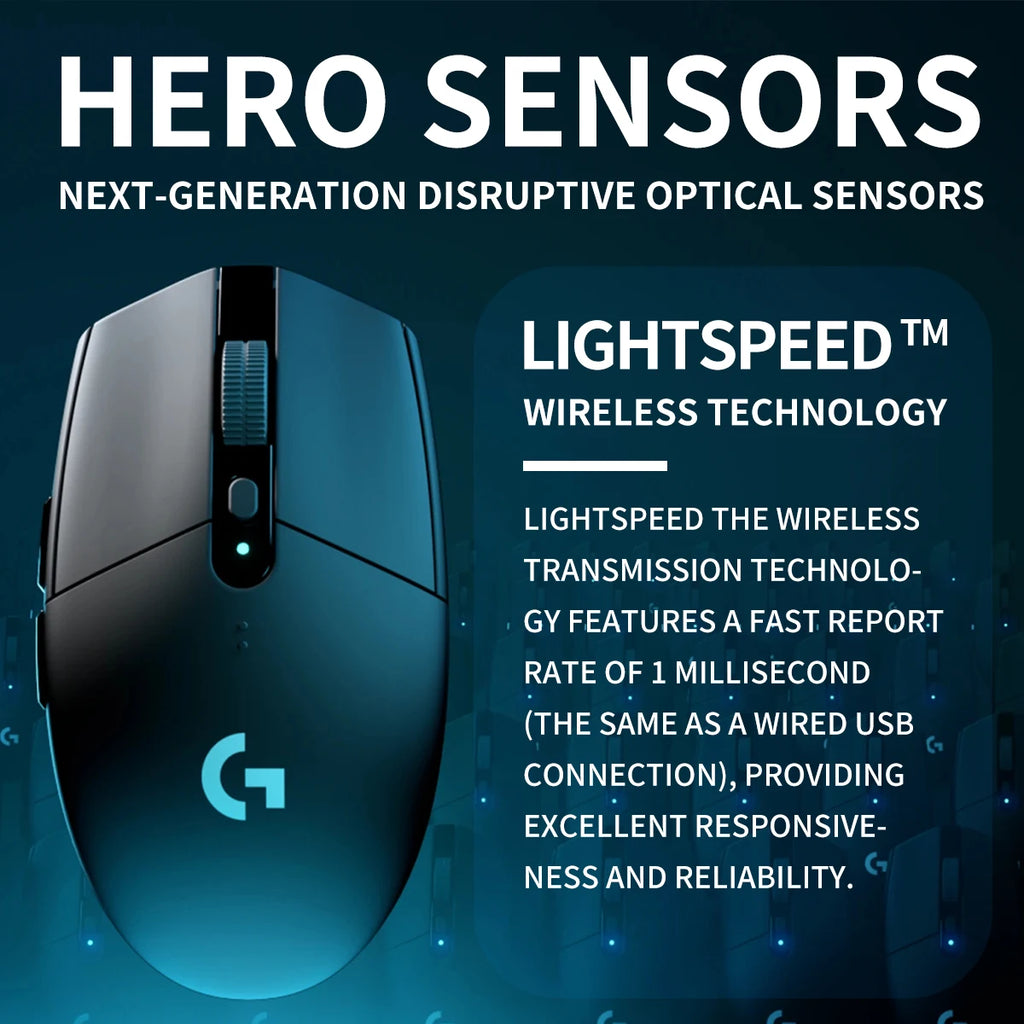 Logitech G304/G402/G203 Lightspeed Wireless Gaming Mouse, 12000 DPI, 6-button silent operation, strong Bluetooth headset support
