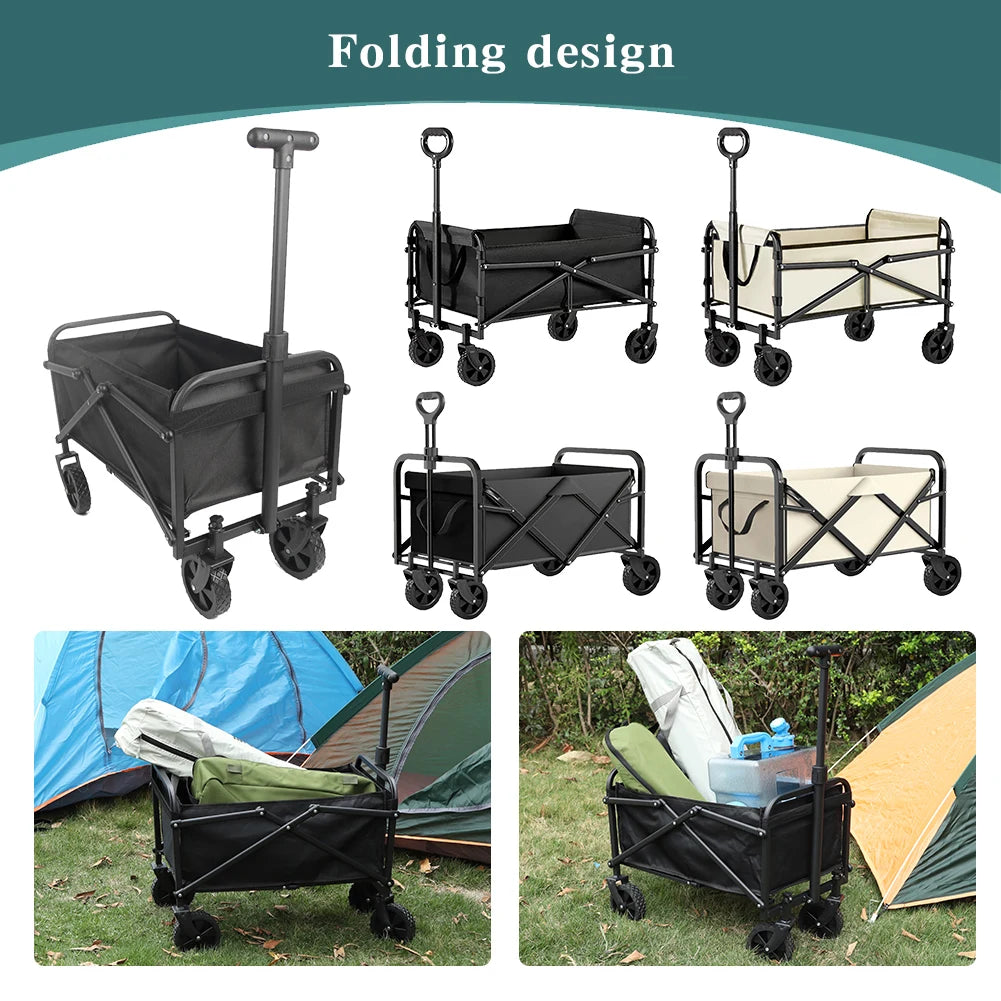Collapsible Folding Utility Wagon Outdoor Camping Beach Wagon Cart Heavy Duty Large Capacity Fold Wagon Portable Grocery Trolley