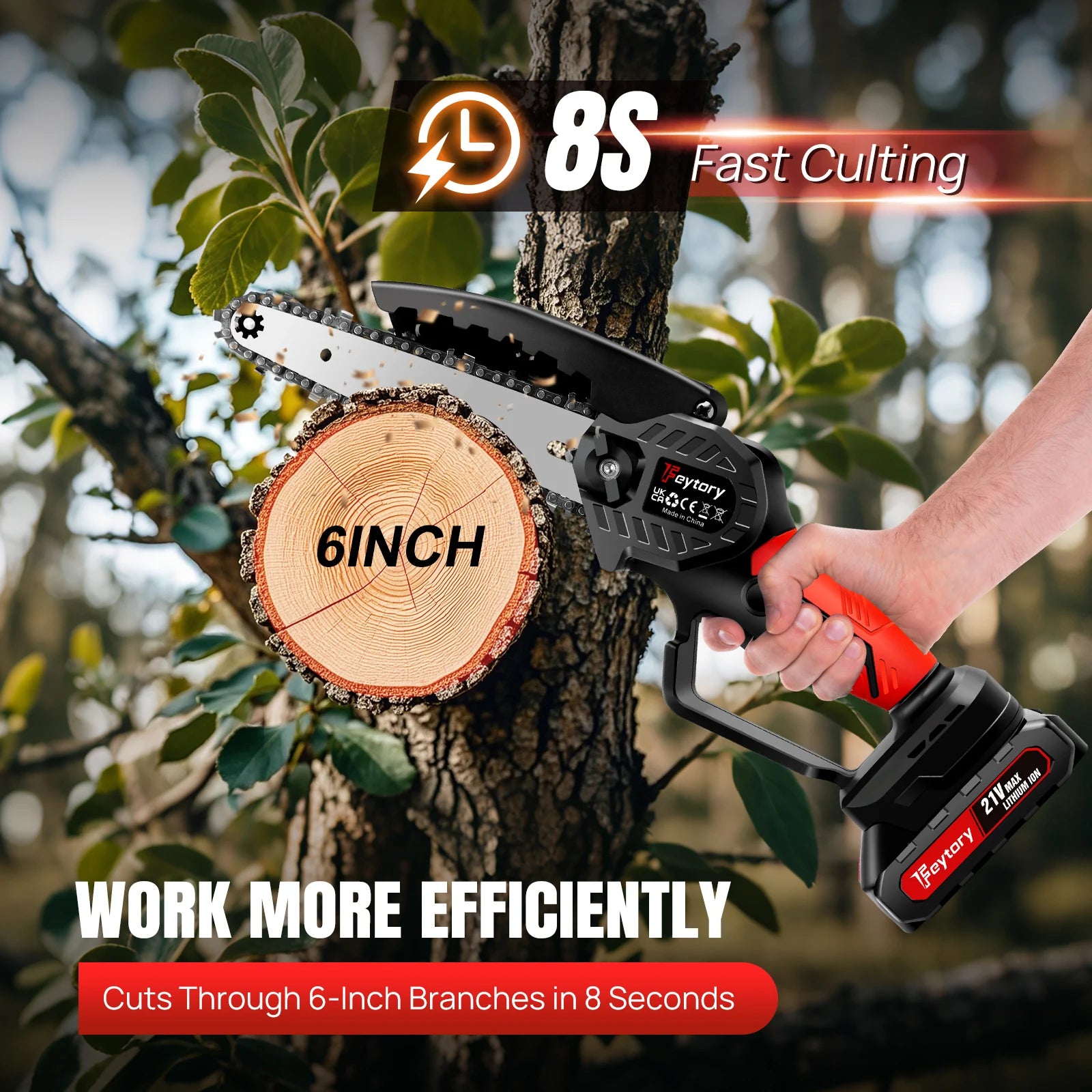 Mini Chainsaw Cordless 6 Inch with 1x1.5Ah Battery,21V Handheld Small Chain Saw for Wood Cutting Tree Trimming Gardening