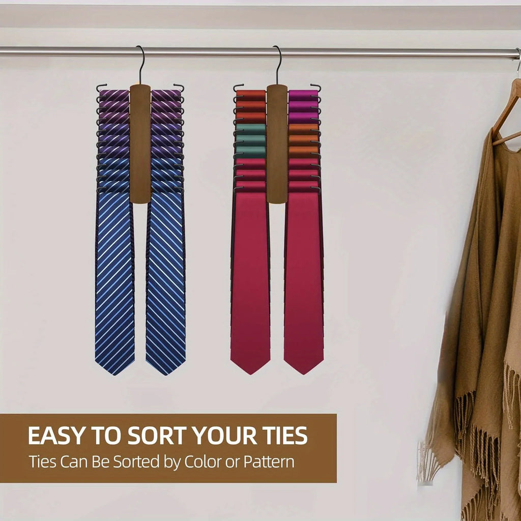 1 Wooden Tie Storage Rack with 360 Degree Rotation, Vintage Tie with Closet To Save Space Rack with 20 Anti Slip Hanging Grooves