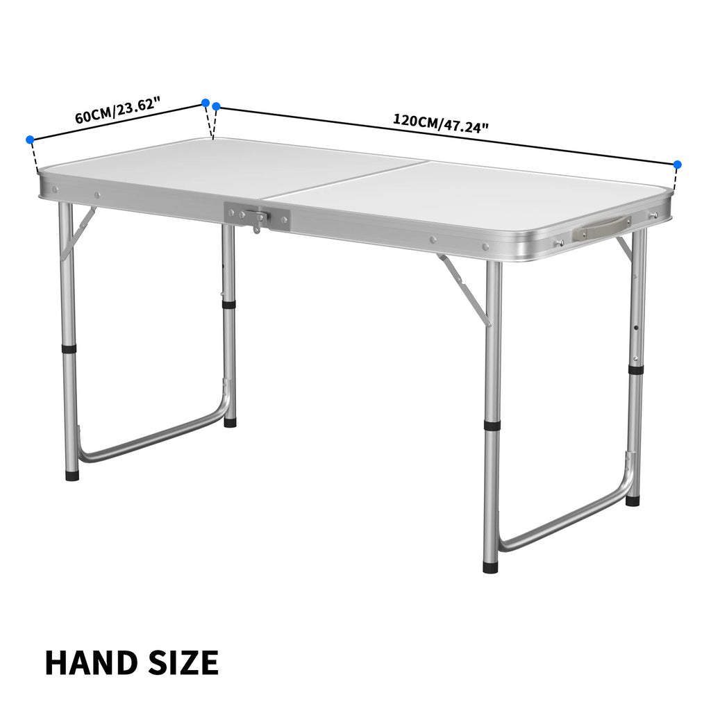 120x60x70cm Aluminium Camping Table, Portable Folding Table Small Picnic Table Laptop Desk TV Dinner Bed Home Office, White