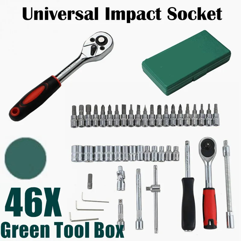 94/172/216X Socket Set 1/4" 1/2" 3/8" Ratchet Screwdriver Ratchet Torque Wrench Metric Extension Bar Auto Repairing Garage Kit