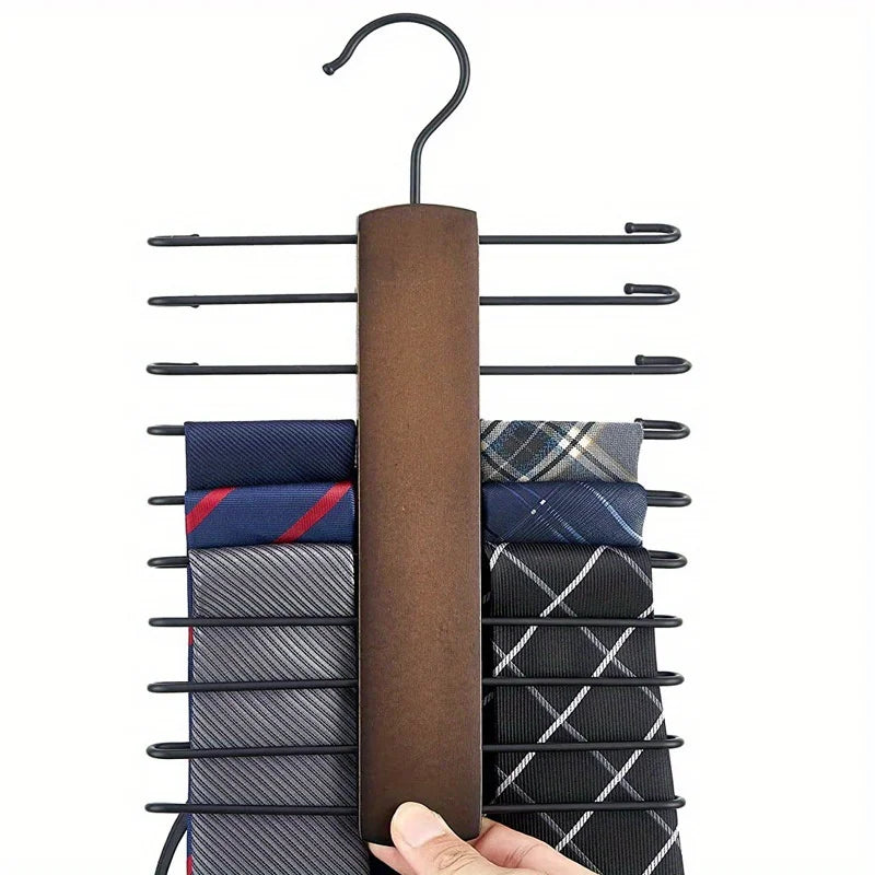 1 Wooden Tie Storage Rack with 360 Degree Rotation, Vintage Tie with Closet To Save Space Rack with 20 Anti Slip Hanging Grooves