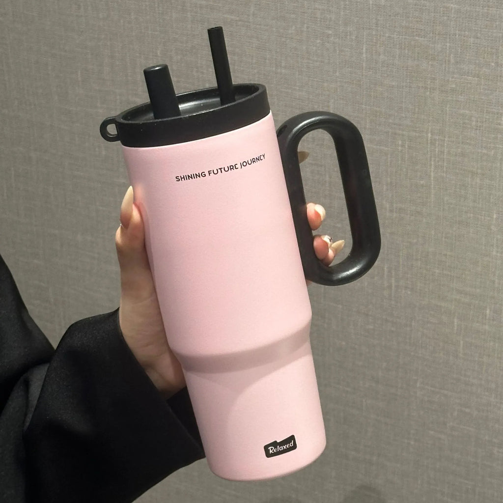 720ML Stainless Steel Thermos Cup with Straw & Handle Ice Coffee Drink Vacuum Insulated Cup Car Travel Outdoor Water Bottle