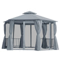 3 x 3(m) Hexagon Gazebo Patio Canopy Party Tent Outdoor Garden Shelter w/ 2 Tier Roof & Side Panel - Grey