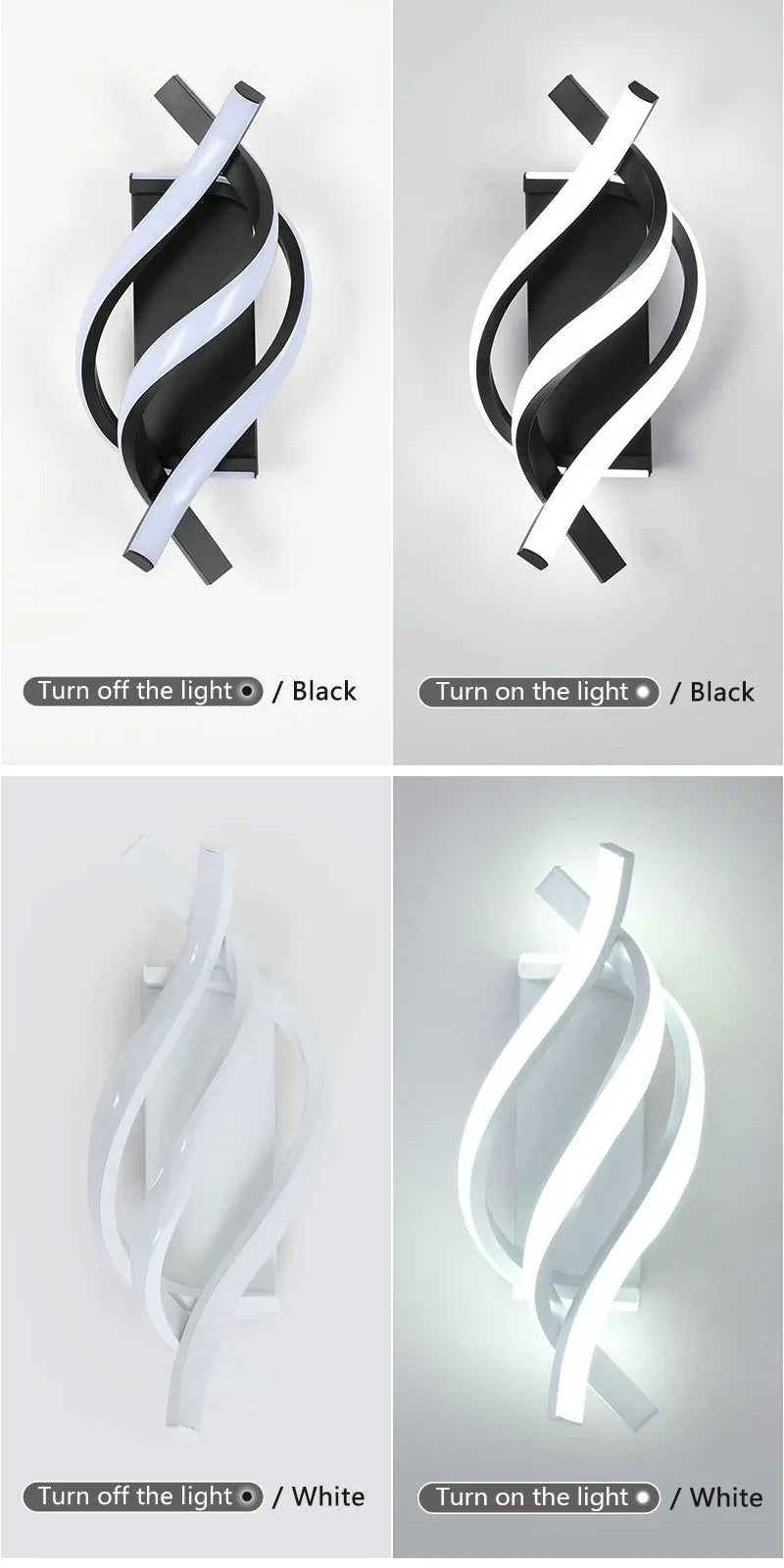 Curved Spiral Design LED Wall Lamp for Bedroom Bedside Corridor Living Room Staircase Corridor Lighting Fixture Home Decor Light
