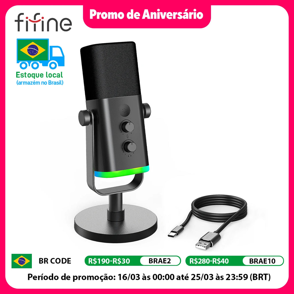 FIFINE USB/XLR Dynamic Microphone with RGB Control/Headphone jack/Mute,MIC for PC Gaming Recording Streaming AmpliGame-AM8