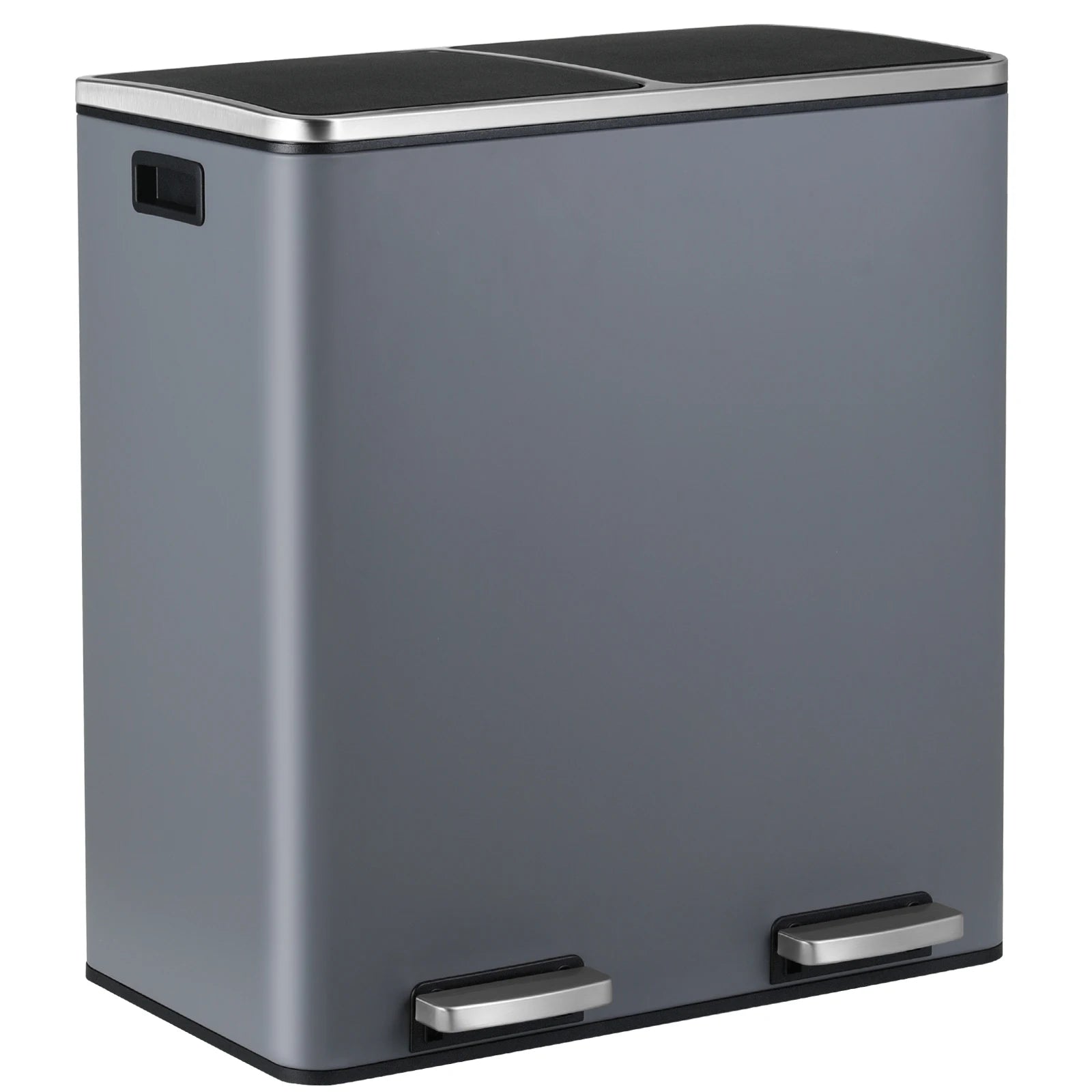 Brushed Stainless Steel 60L/16Gallon Rectangular Hands-Free Dual Compartment Recycling Kitchen Step Trash Can w/ Soft-Close Lid