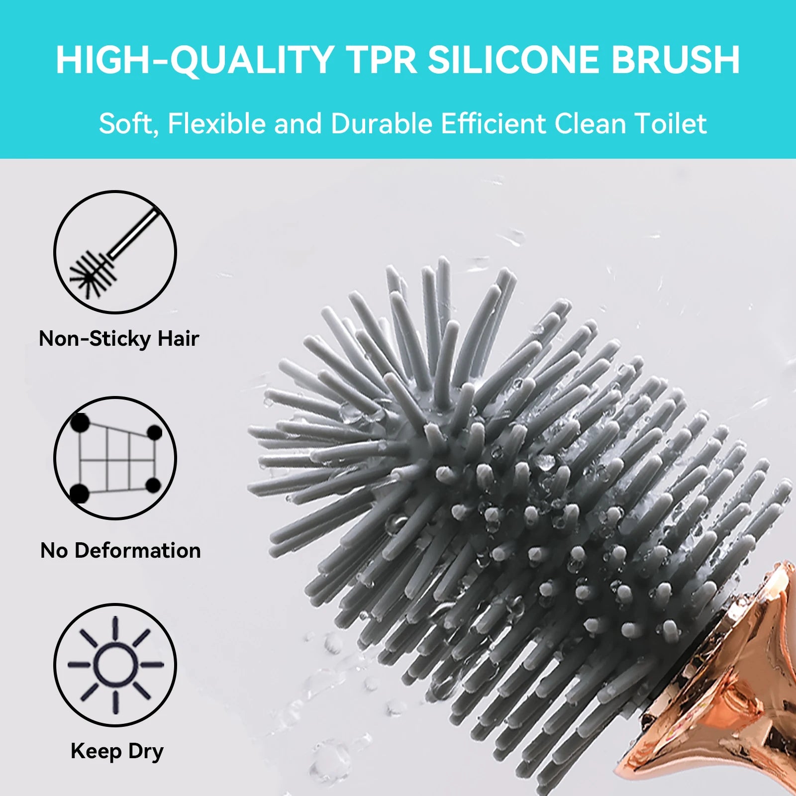 Aokala Toilet Brush and Holder Silicone Toilet Bowl Brush Set Long Handle Modern Bathroom Cleaning Durable Deep Cleaning