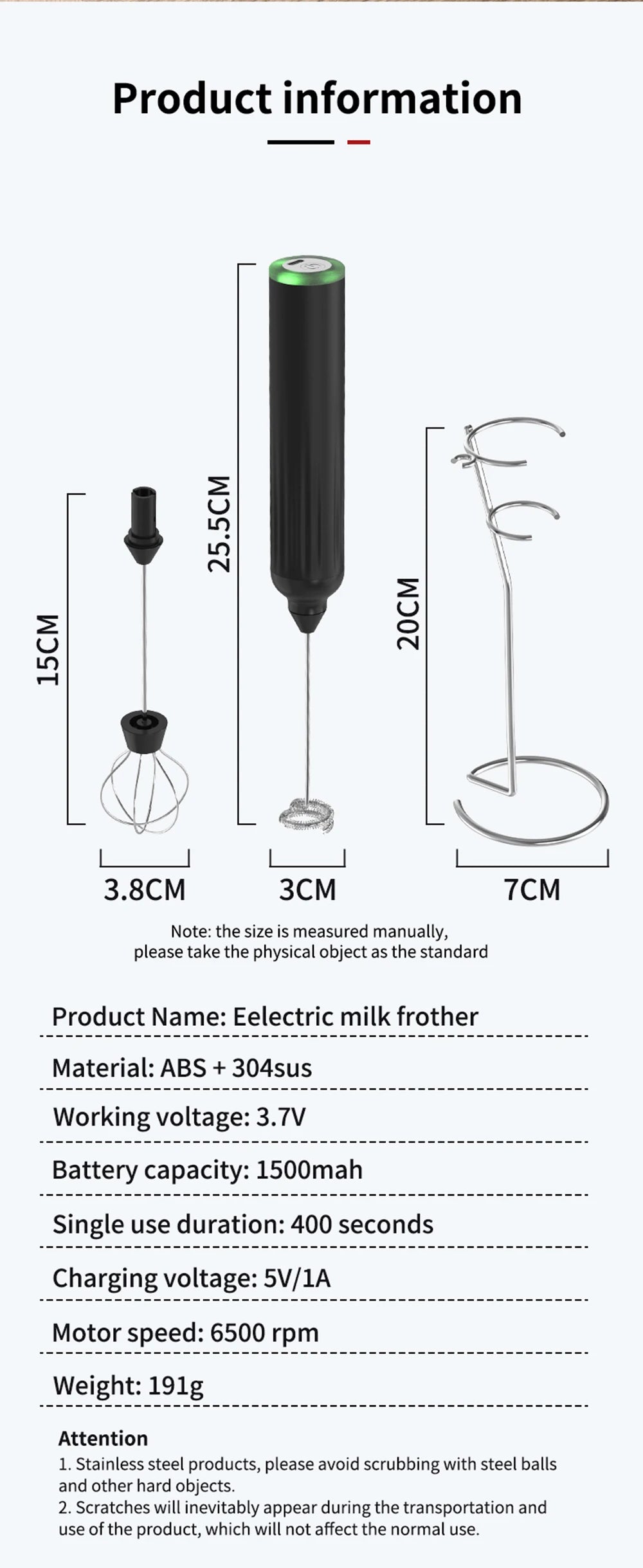 Electric Milk Frother USB Rechargeable Wireless Milk Foamer Coffee Whisk Mixer Egg Beater Mini Frother Handle Stirrer 3 Speeds
