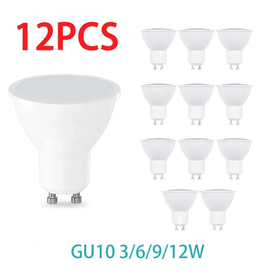 12PCS AC220V LED Bulb 3W 6W 9W 12W GU10 LED Spotlight Bulb 120 Degree Beam Angle For Home Office Decoration Lamp Light