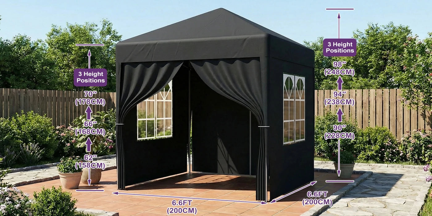 LOEFME Pop up Gazebo 2x2m Outdoor Shelter Commercial Market Stall W/ 4 Side Waterproof Windproof Sun Shelter Garden Camping Tent