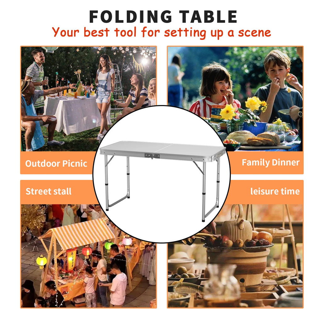 120x60x70cm Aluminium Camping Table, Portable Folding Table Small Picnic Table Laptop Desk TV Dinner Bed Home Office, White