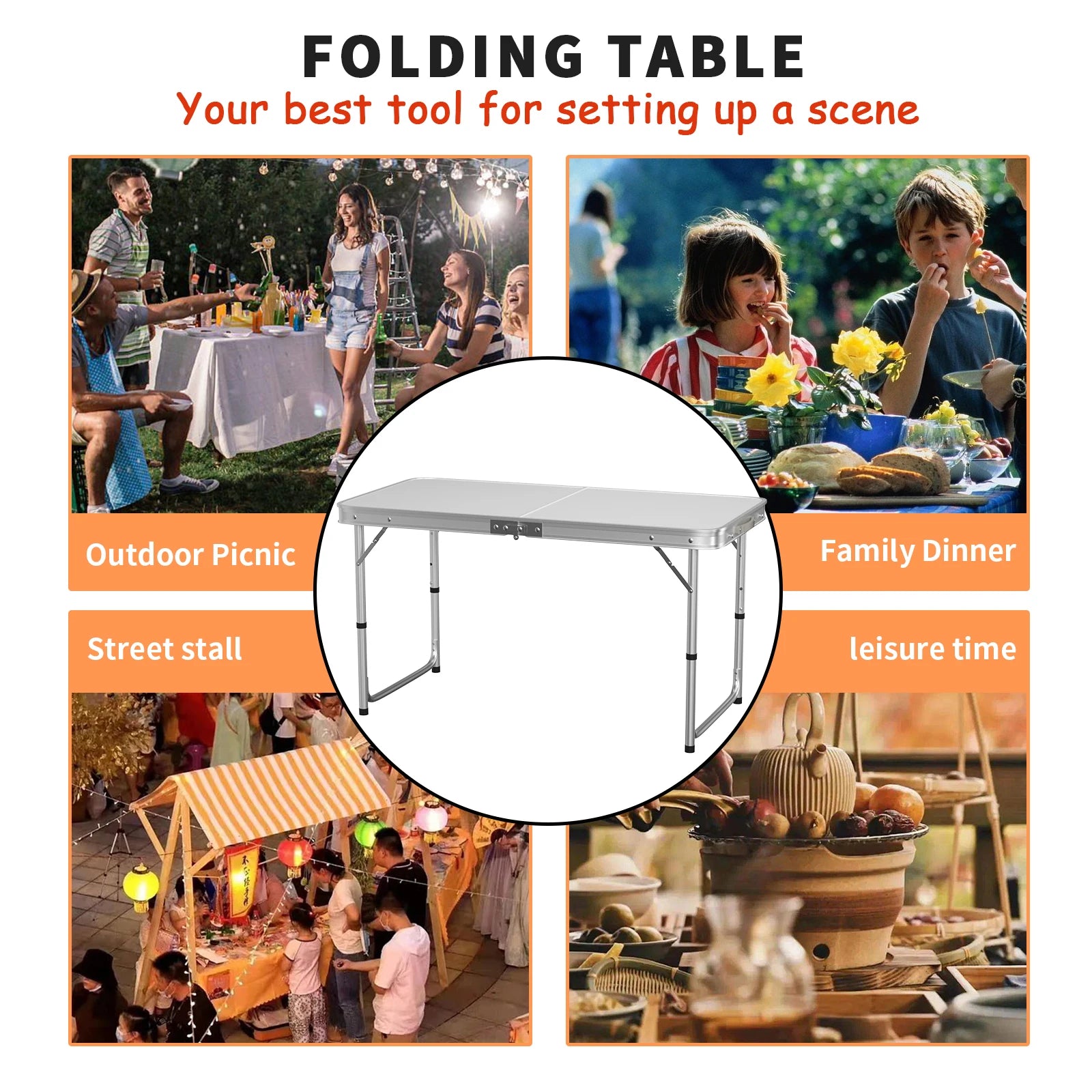 120x60x70cm Aluminium Camping Table, Portable Folding Table Small Picnic Table Laptop Desk TV Dinner Bed Home Office, White