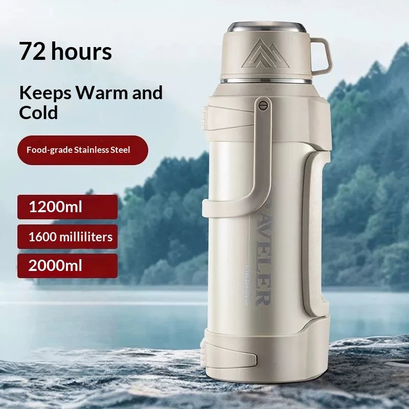 Leak Proof Insulated Travel Bottle 2L Large Capacity 316 Stainless Steel Large Capacity Vacuum Flask with Handle for Outdoor Gym