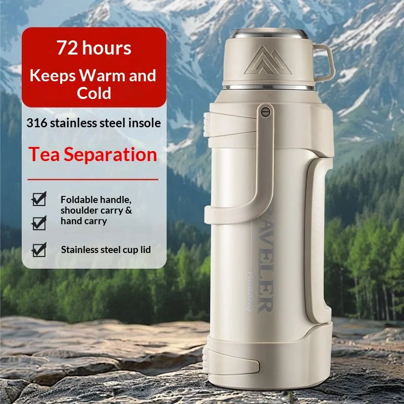 Leak Proof Insulated Travel Bottle 2L Large Capacity 316 Stainless Steel Large Capacity Vacuum Flask with Handle for Outdoor Gym