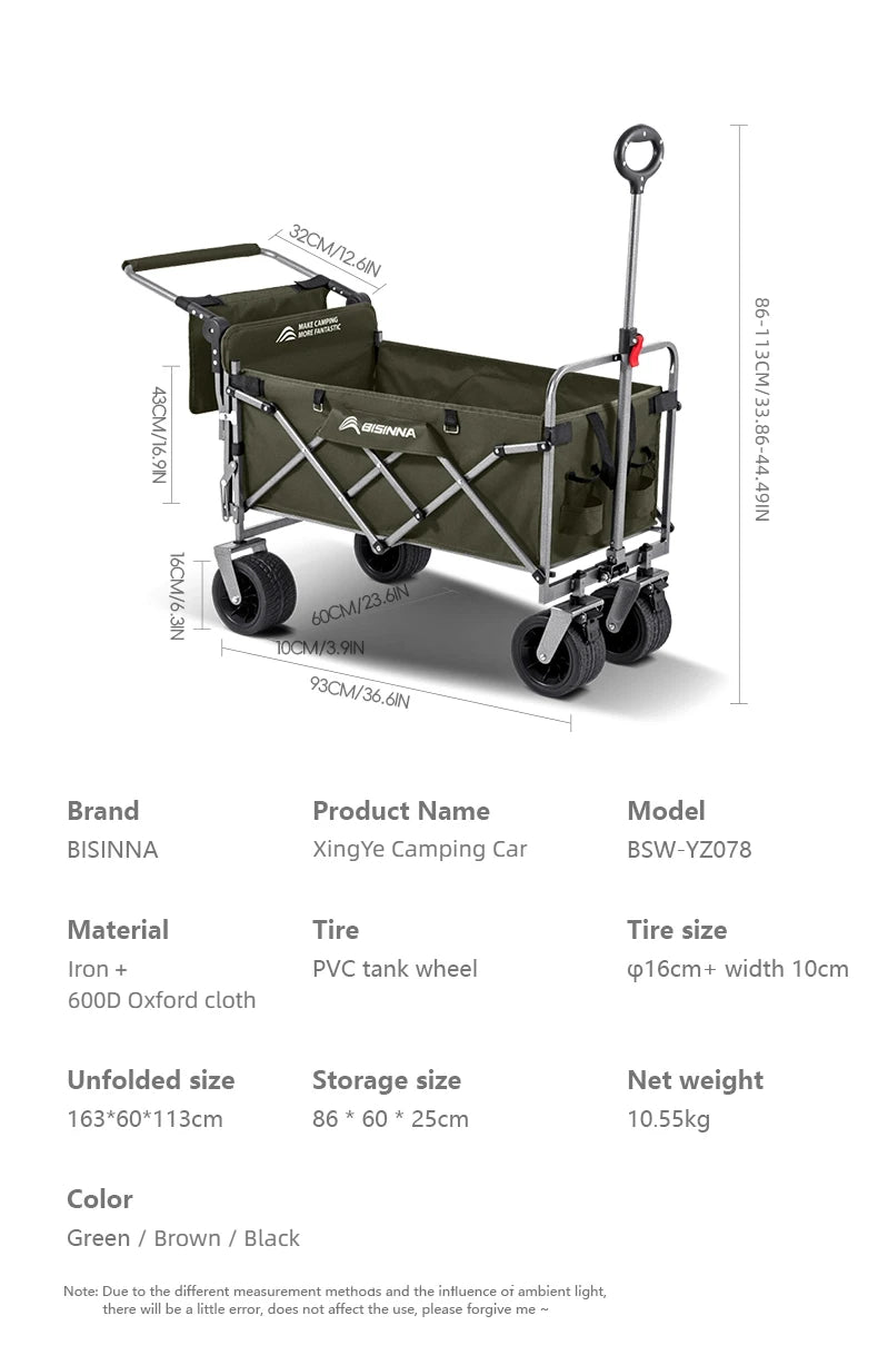 BISINNA Large Capacity Outdoor Folding Cart Portable Multi-functional Carts Beach Travel and Picnic Camping Equipment