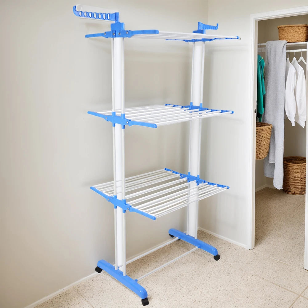 4-Tier Foldable Drying Rack Clothes Drying Rack with 4 Castors Rolling Clothes Horses Dryer Rack for Towels Clothes Shoes Linen