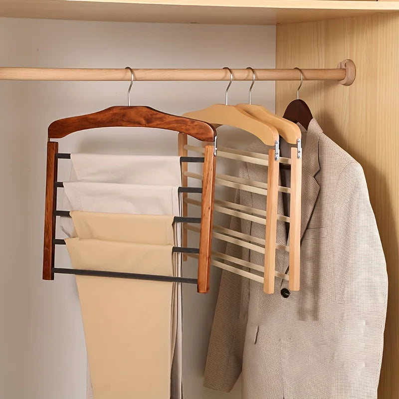 Solid Wood Multifunctional Multi-tier Trouser Rack Household Wooden Coat Rack Towel Scarf Tie Storage Rack Flocking Non-marking