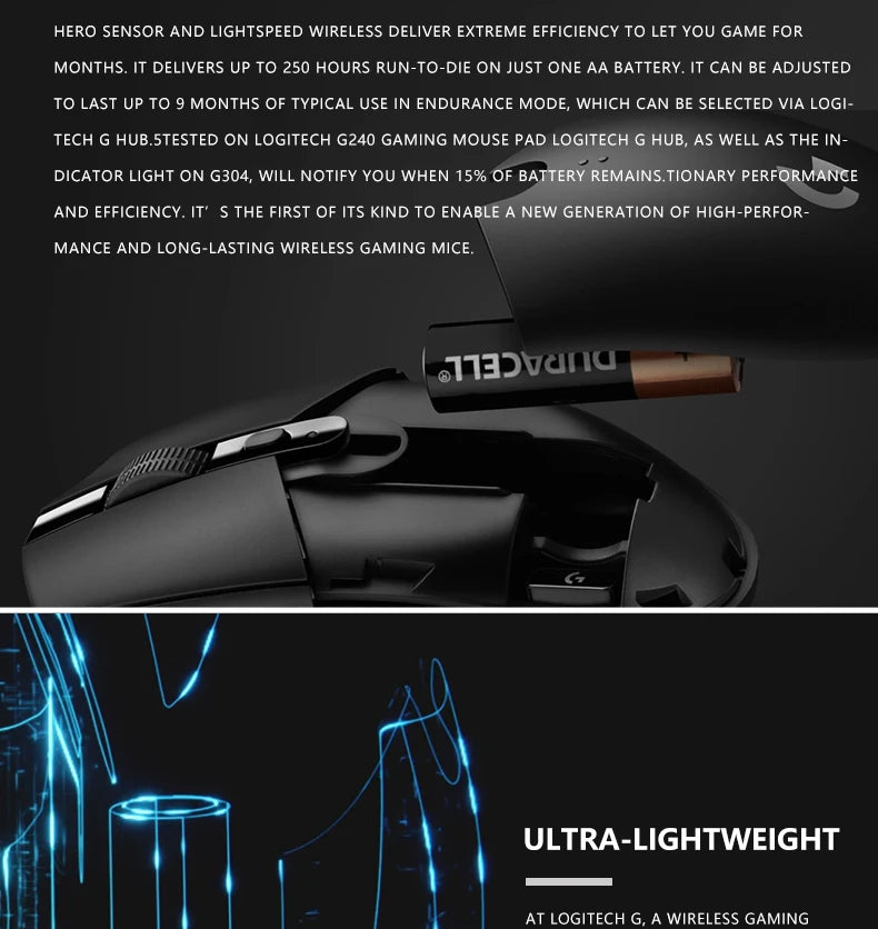 Logitech G304/G402/G203 Lightspeed Wireless Gaming Mouse, 12000 DPI, 6-button silent operation, strong Bluetooth headset support