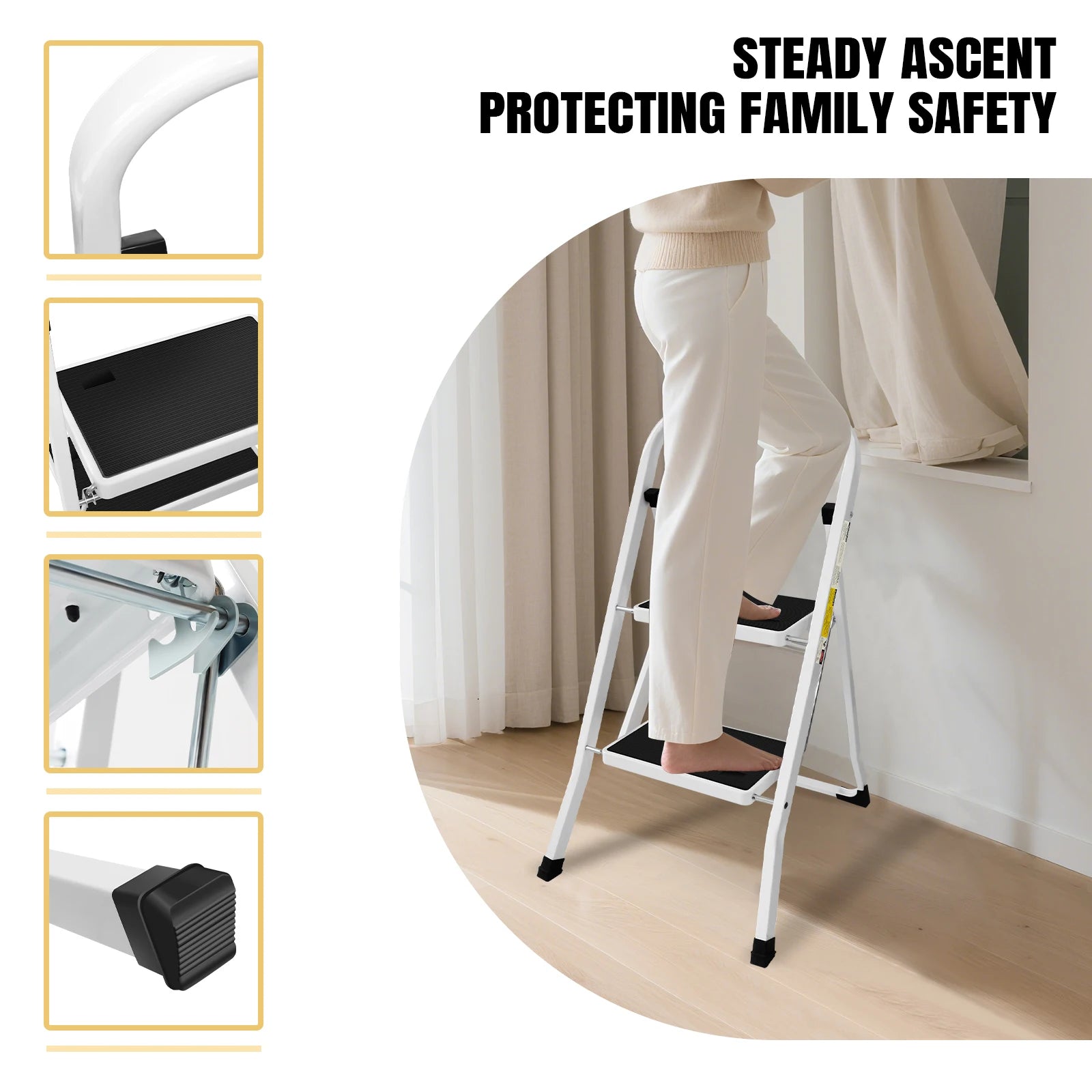 2/3/4-Step Ladder Steel Folding Portable Non-Slip Step Ladder Heavy Duty Multi Purpose for Home 150kg/330lbs Capacity