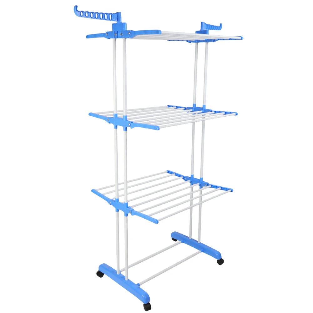 4-Tier Foldable Drying Rack Clothes Drying Rack with 4 Castors Rolling Clothes Horses Dryer Rack for Towels Clothes Shoes Linen
