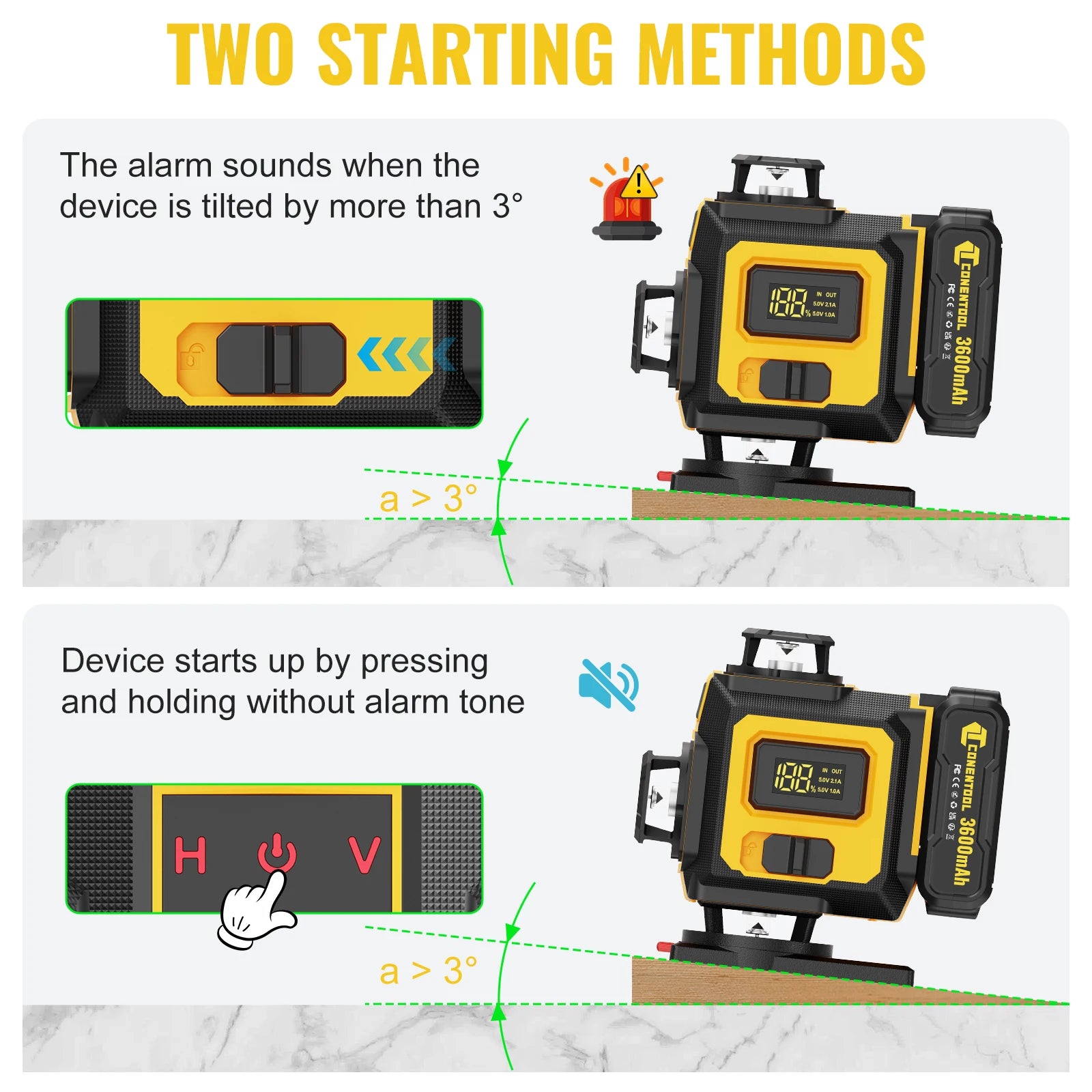 CONENTOOL 16 Lines Laser Level Tripod 4D 360°Self-leveling Horizontal Vertical Professional Laser Level Tools 2x3600mAh Battery