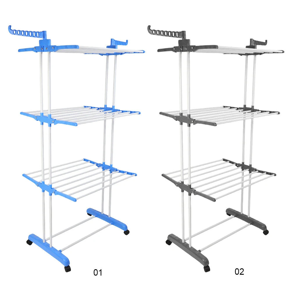 4-Tier Movable Clothes Drying Rack Foldable with 4 Castors Free Standing Rolling Laundry Rack for Towels Clothes Indoor Outdoor