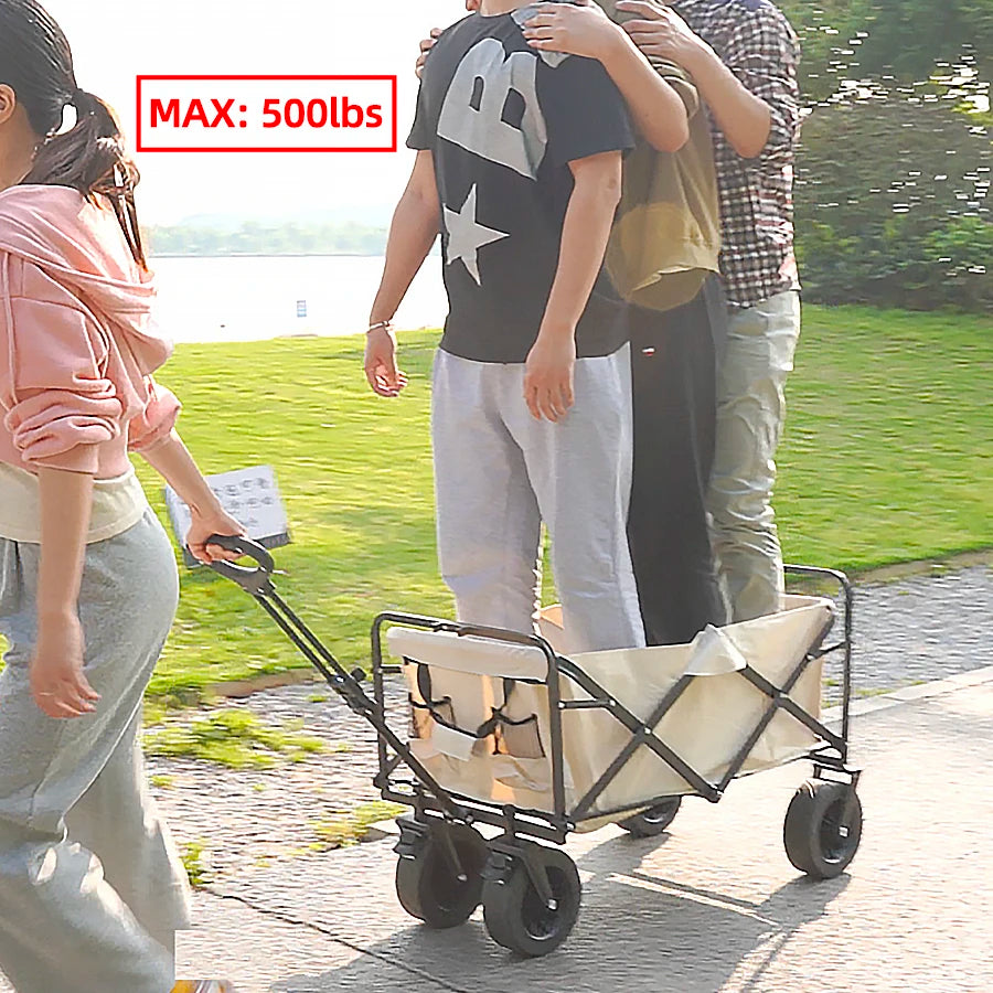 Big Tank Wheels Large Capacity Foldable Cart 500lbs Beach Wagon for Sand Garden Outdoor Picnic Collapse Shopping Trolleys Cart