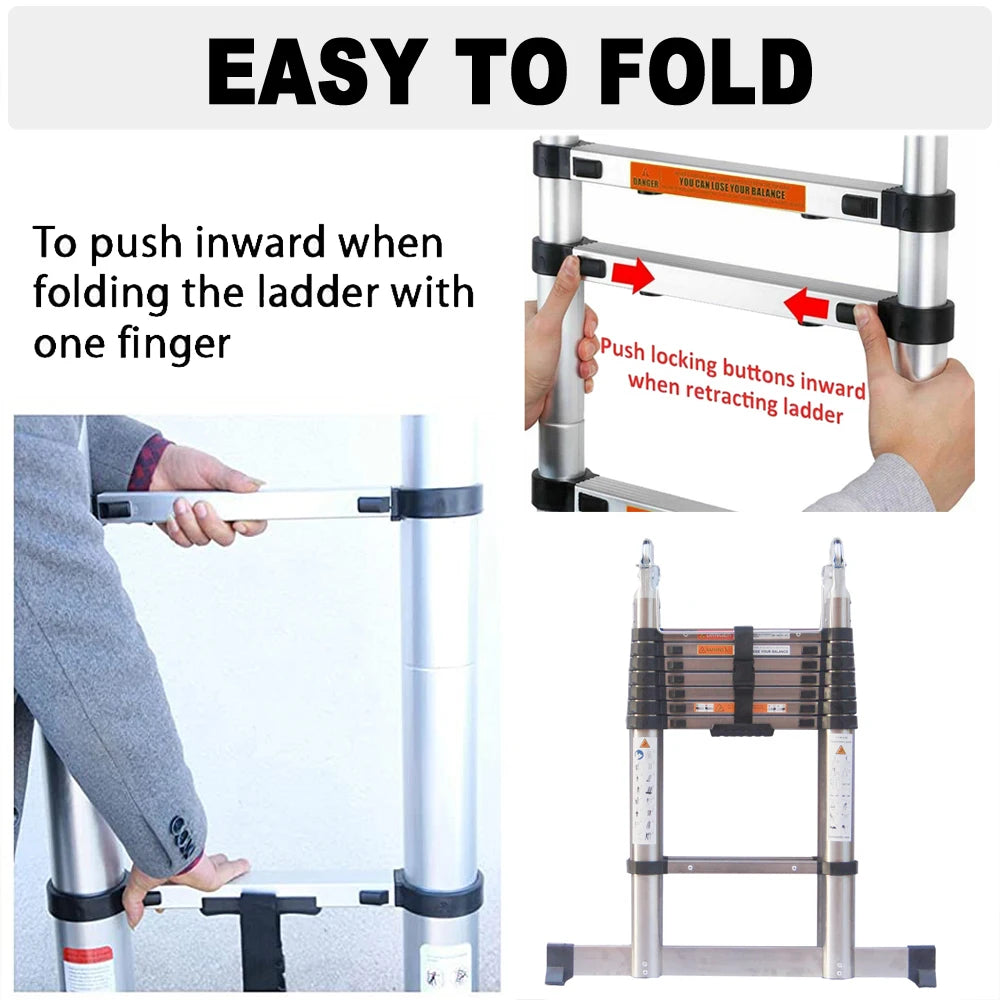 3.8m/ 5m Folding Telescopic Ladder A-Frame, Alloy Aluminum/ Stainless Steel, Non-Slip, Stable, 150KG  LoadCapacity, EN131