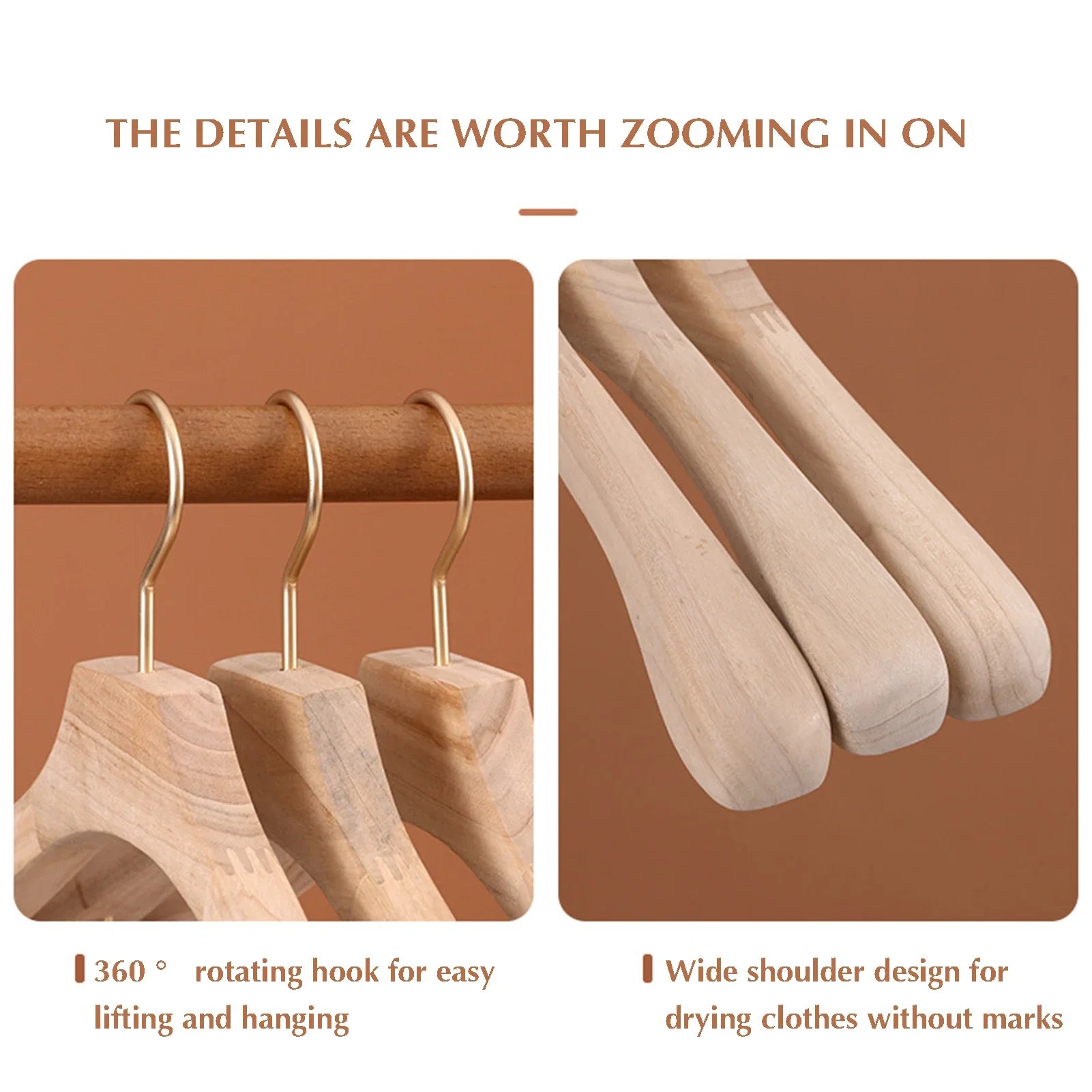 1pc Natural Camphor Wood Hanger Wardrobe Clothing Wide Shoulder Suit Clothes Hang Non-slip Clothes Rack 43x3cm