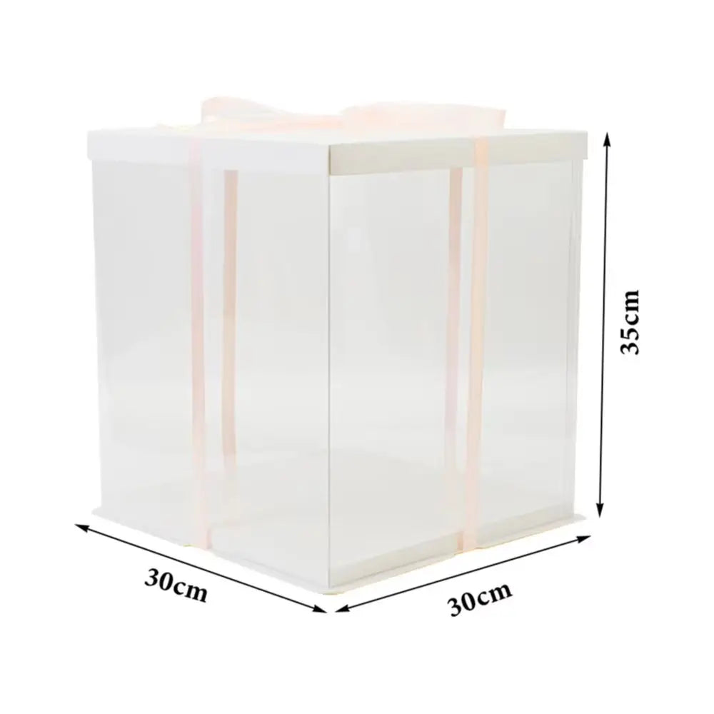 Clear Plastic Cake Gift Box with Ribbon 10 Inch/12Inch, Pink / White