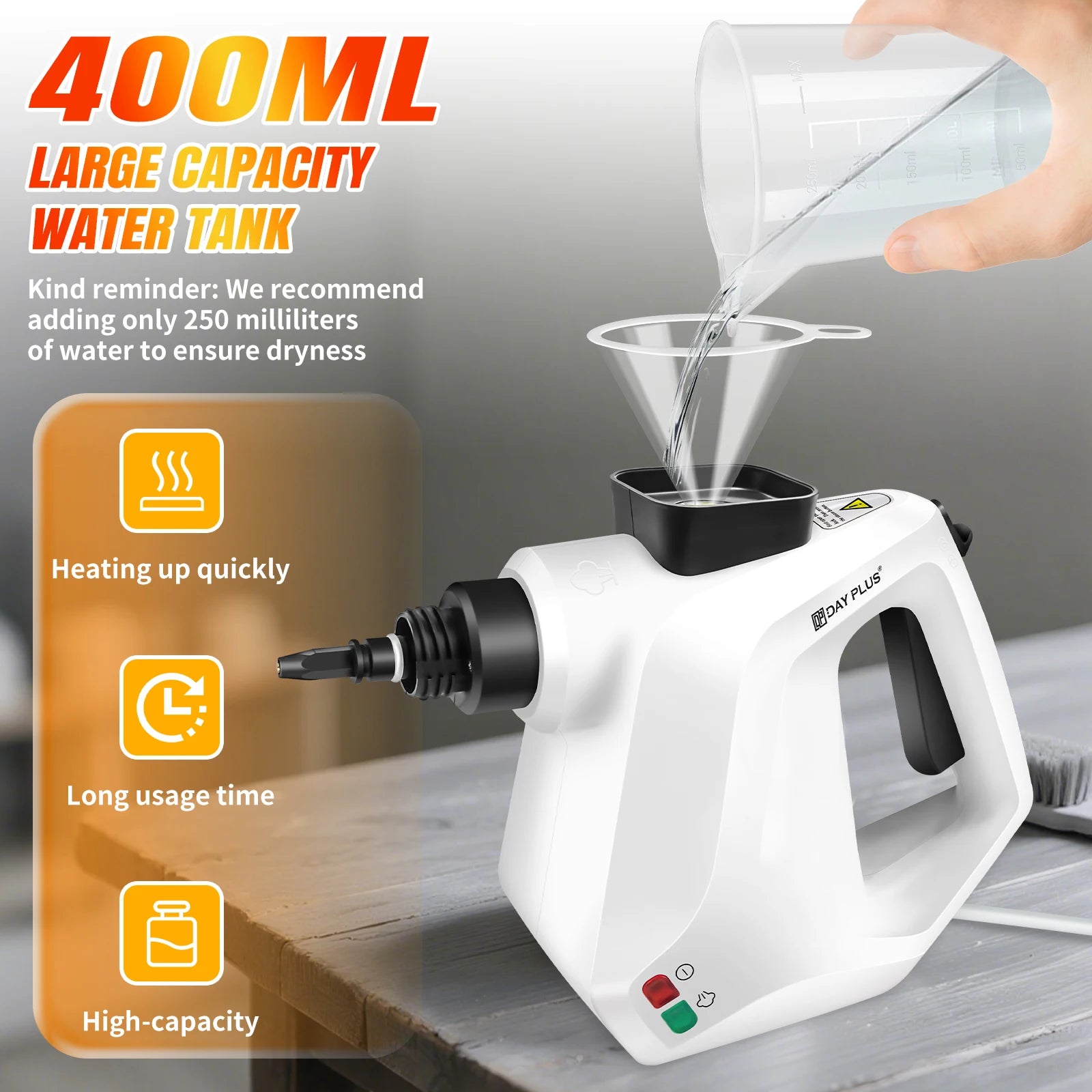 High Pressure Steam Cleaner with 2.5 m Cable,Steam Cannon and 9-Piece Accessory Set for Removing Stains on Multiple Surfaces