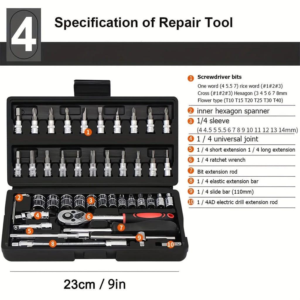 46pcs NEW Car Repair Tool Kit 46/53 Piece/Set Socket Set Car Repair Tool Ratchet Torque Wrench Combo Auto Repairing Tool Set