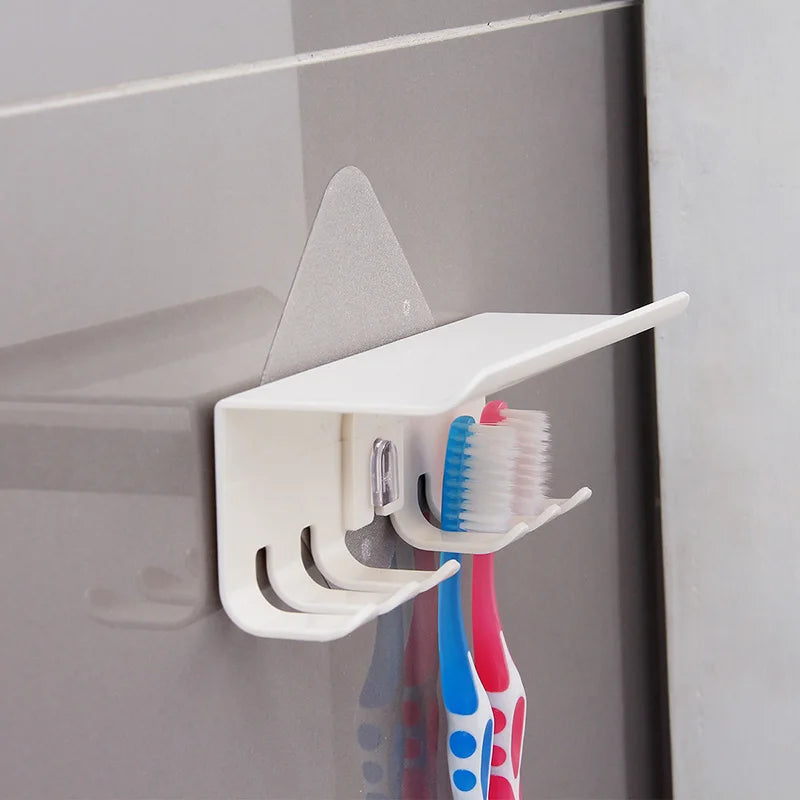 4 Slots Wall Mount Toothbrush Holder Self Adhesive Toothbrush Storage Organizer for Shower Toothpaste & Toothbrush Hanger