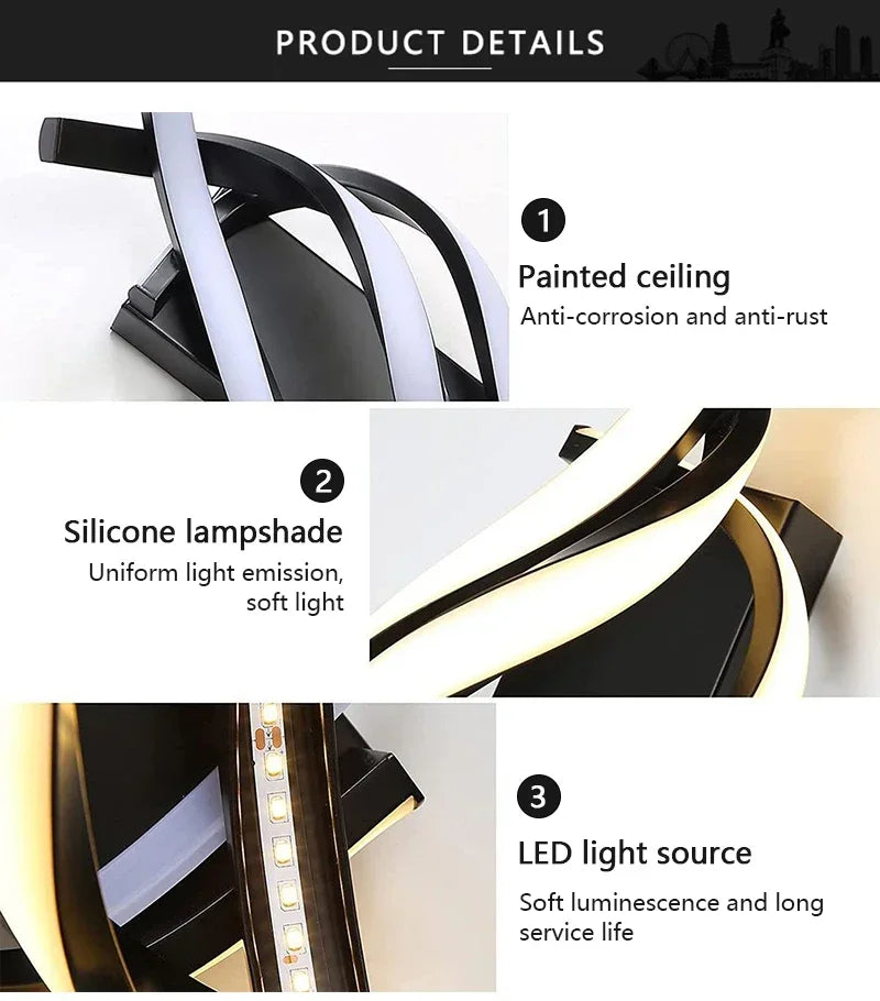 Curved Spiral Design LED Wall Lamp for Bedroom Bedside Corridor Living Room Staircase Corridor Lighting Fixture Home Decor Light