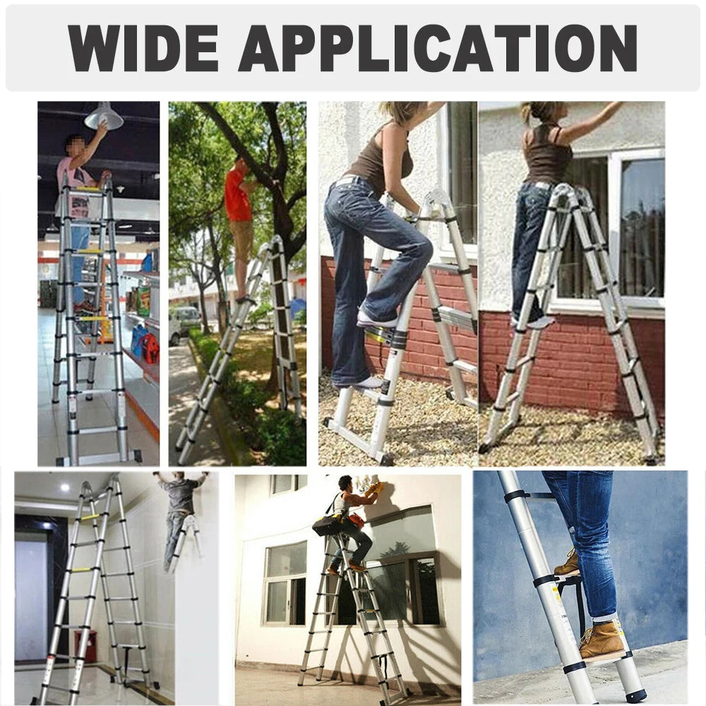 3.8m/ 5m Folding Telescopic Ladder A-Frame, Alloy Aluminum/ Stainless Steel, Non-Slip, Stable, 150KG  LoadCapacity, EN131
