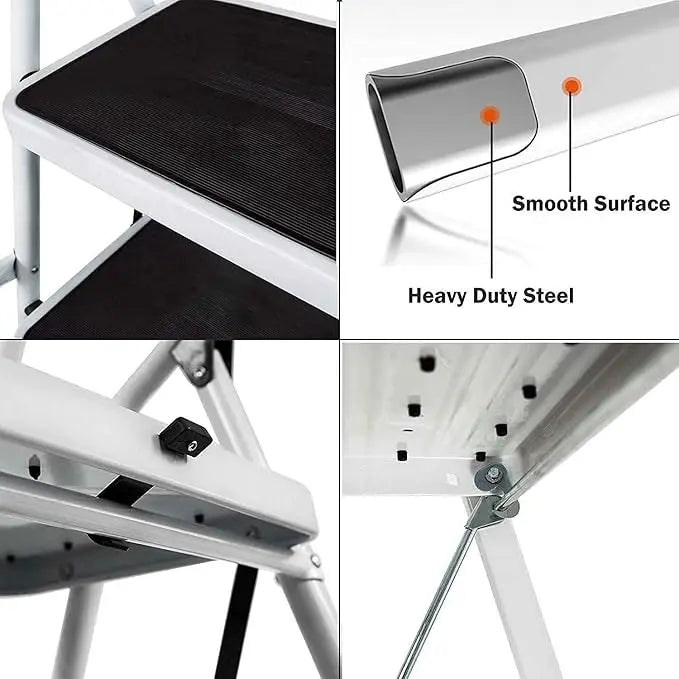 Stepladder 4 Tread Step Ladders Steel Heavy Duty Folding Stool with Anti-Slip Mat for Home Garden Works Indoor Outdoor