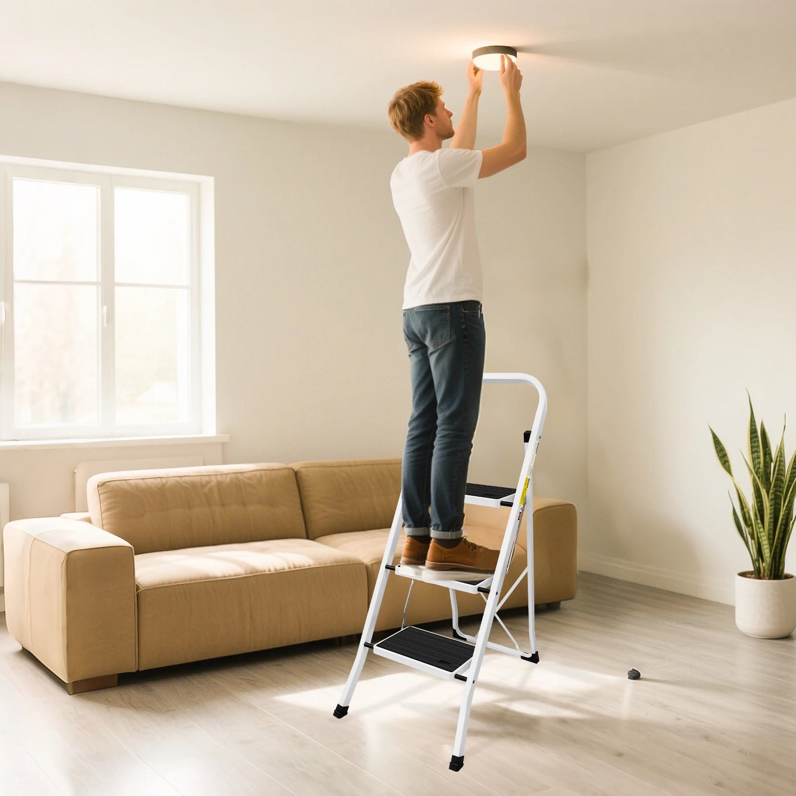 2/3/4-Step Ladder Steel Folding Portable Non-Slip Step Ladder Heavy Duty Multi Purpose for Home 150kg/330lbs Capacity