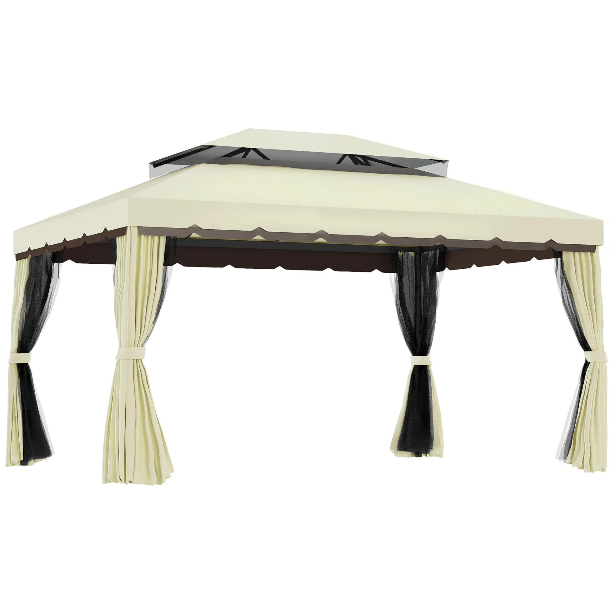 Aluminum Garden Gazebo,Double Roof Outdoor Gazebo Canopy Shelter with Netting&Curtains for Garden,Lawn,Backyard and Deck,Cream