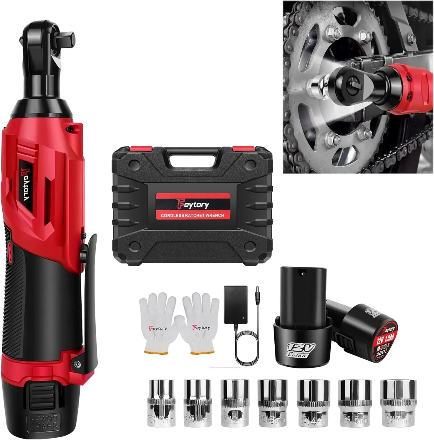 3/8" Extended Cordless Ratchet Wrench 12V Electric Ratchet Wrench,12V Power Ratchet Tool  for Table, Bike, DIY