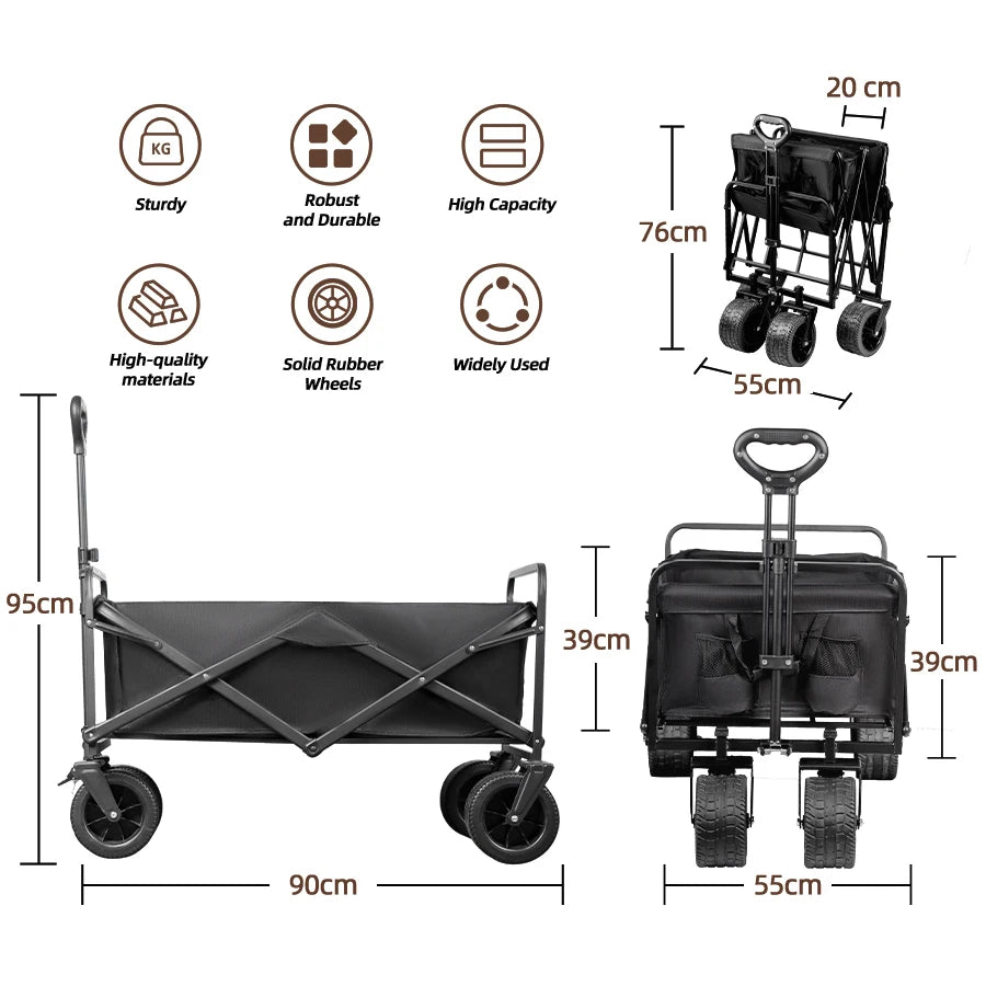 Big Tank Wheels Large Capacity Foldable Cart 500lbs Beach Wagon for Sand Garden Outdoor Picnic Collapse Shopping Trolleys Cart
