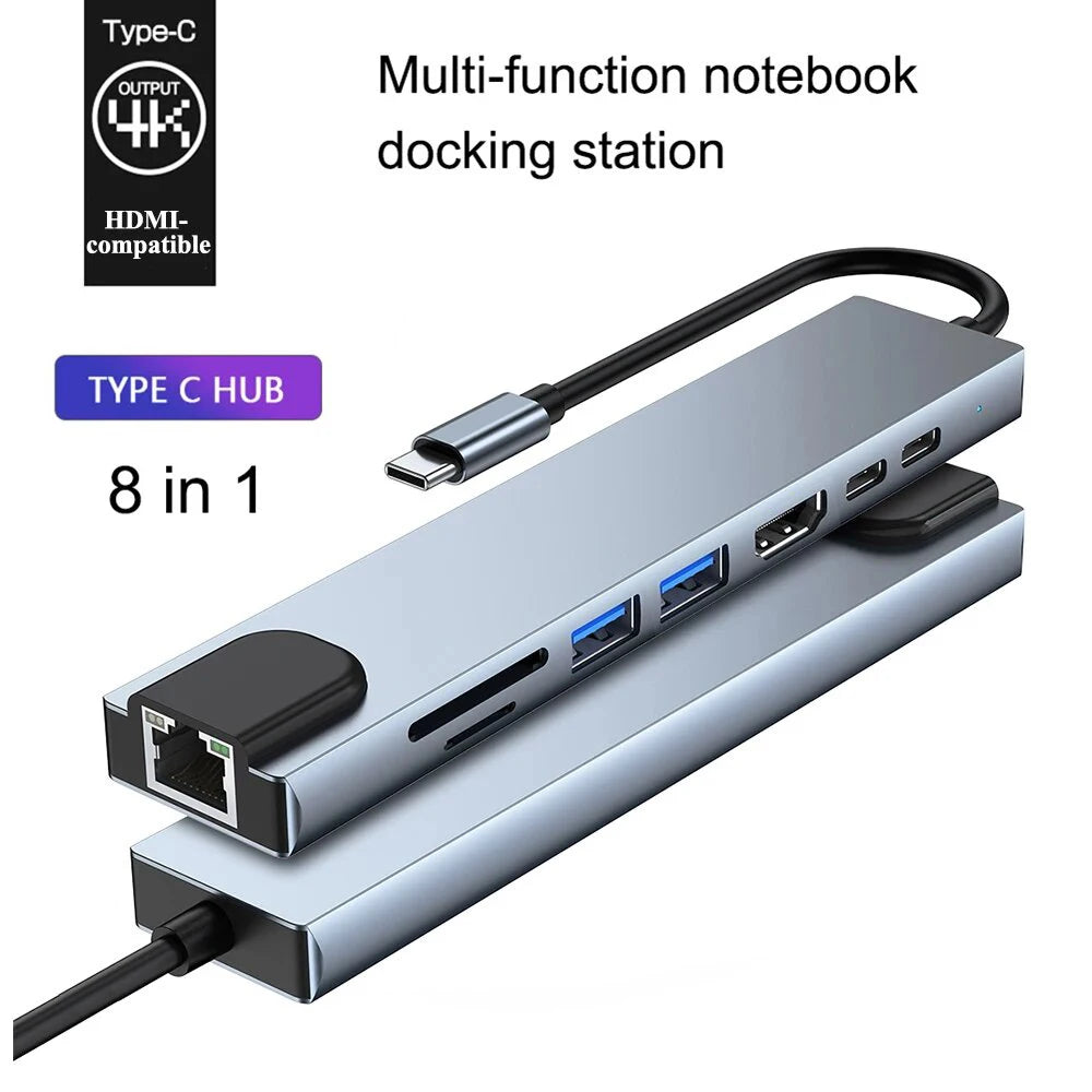 USB 3.0 Type C HUB USB C Docking Station to HDMI 4K 30HZ Type C to RJ45 100Mbps Ethernet Adapter VGA Extender Headphone PD 100W