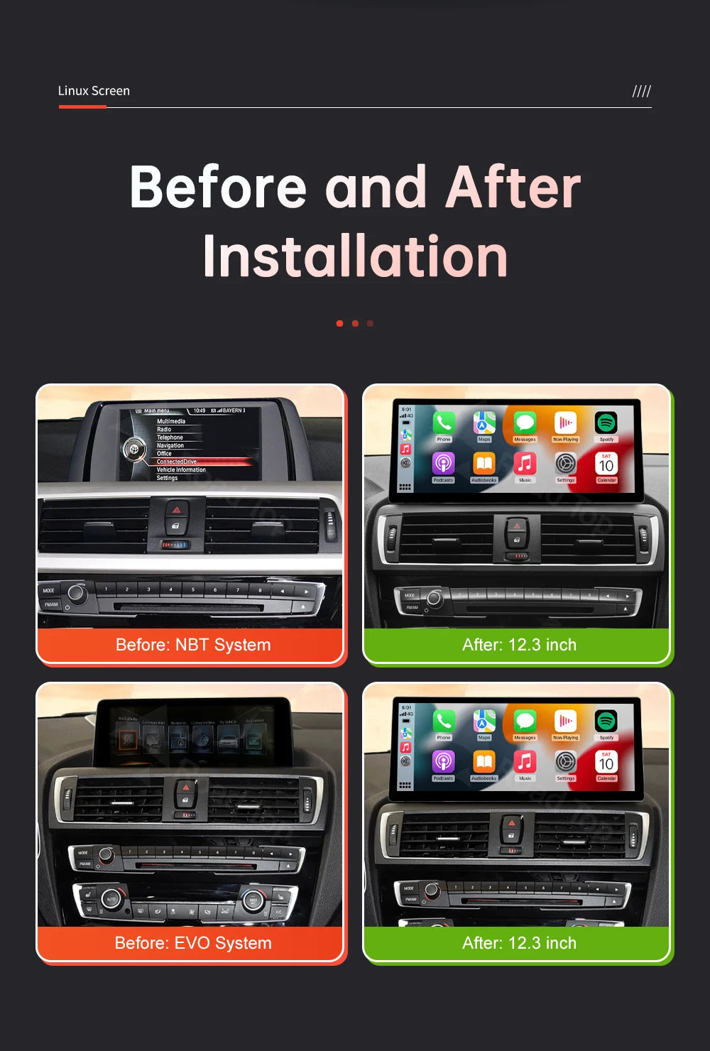 12.3'' Wireless CarPlay Car Multimedia Display Screen For BMW 3 4 Series F30 F31 F32 F33 F34 F36 NBT EVO with Android Auto