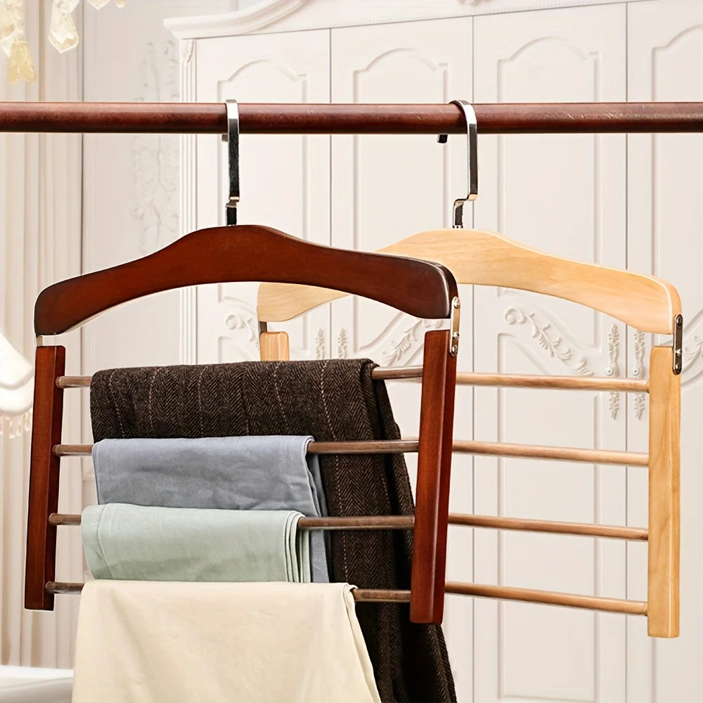 Solid Wood Multifunctional Multi-tier Trouser Rack Household Wooden Coat Rack Towel Scarf Tie Storage Rack Flocking Non-marking